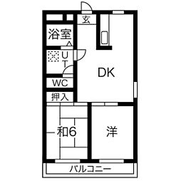フラワーハイツツボイ 2LDKの間取図画像