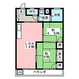 コーポ梨花苑 2LDKの間取図画像