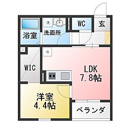 プライムシールド寺崎町 1LDKの間取図画像