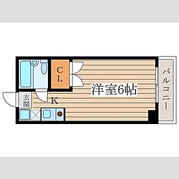 グリーンデル鶴里 1Kの間取図画像