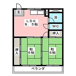 中央ハイツ 2LDKの間取図画像
