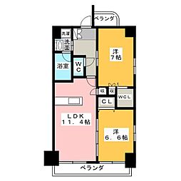 グランドゥール瑞穂通 2LDKの間取図画像