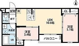 robot home 鶴里II(ロボットホームツルサトツー) 2LDKの間取図画像