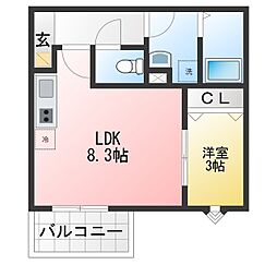 ジーメゾン星崎シュライン 1LDKの間取図画像