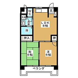 丸の内カジウラマンション 4階2DKの間取り