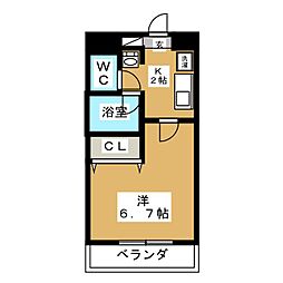 ステージ橦木 3階1Kの間取り