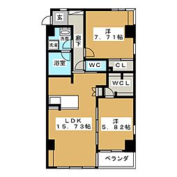 アーレックス丸の内2 2LDKの間取図画像