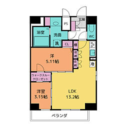 クレストタワー栄 14階2LDKの間取り