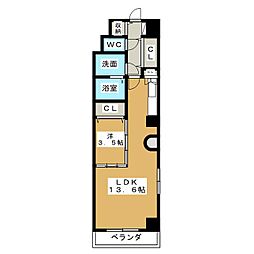 ライジング泉コート2 9階1LDKの間取り