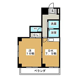 バンブー新栄 3階1DKの間取り