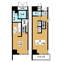 レジディア東桜II 9階1LDKの間取り