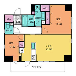 ザ・レジデンスパーク栄 11階2LDKの間取り