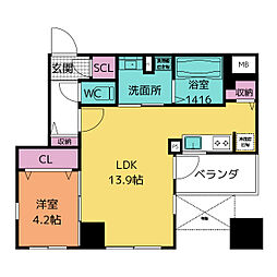 ザ・レジデンスパーク栄 10階1LDKの間取り