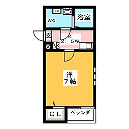 プランドール・エス 1Kの間取図画像