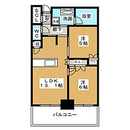 プラウドタワー名古屋栄 2LDKの間取図画像