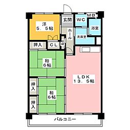丸米荘 7階3LDKの間取り