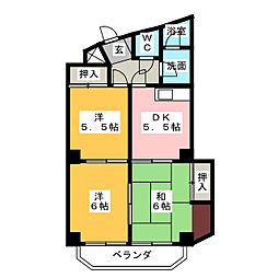 ヒロタマンション 6階3DKの間取り