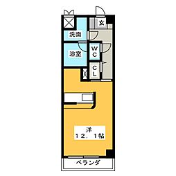 シュテルン中柳 4階ワンルームの間取り