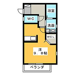 クレール高畑 1階ワンルームの間取り