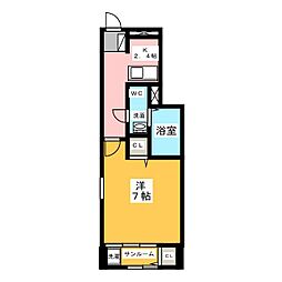 サン　ノーブル 1階1Kの間取り