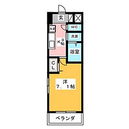 高畑レジデンス 4階1Kの間取り