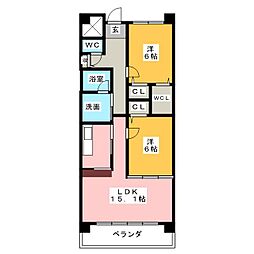 カーサ・ラ・ピラ 3階2LDKの間取り