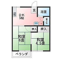 第1サンコーポ岡村 2DKの間取図画像