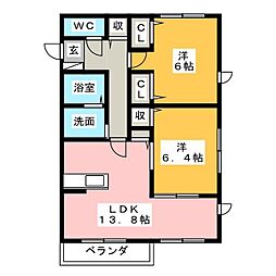 ホワイト・エスト中郷 2LDKの間取図画像