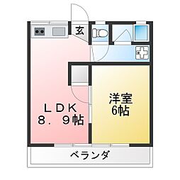 若竹荘 1DKの間取図画像