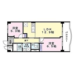 高杉ハイツ丹羽 2LDKの間取図画像