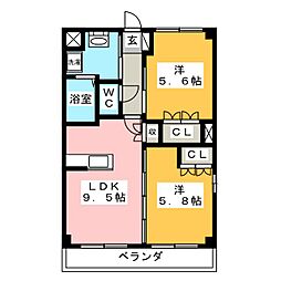 リセスヴィレッジ 2LDKの間取図画像