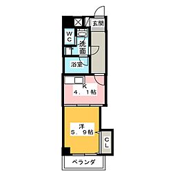 メゾングレイス 1Kの間取図画像