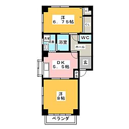 ハウス岡義 2DKの間取図画像