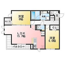 グラシオン 2LDKの間取図画像