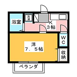 ボヌールおうす 1Kの間取図画像
