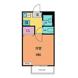 ヴァンベール八事 1階1Kの間取り