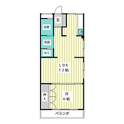 マンション梅園 2階1LDKの間取り