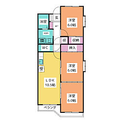 シャトー樹里 1階3LDKの間取り