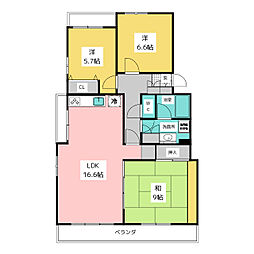 密柑山セピアコート 2階3LDKの間取り