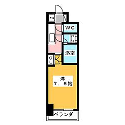グランハイム山手通 9階1Kの間取り