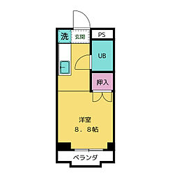 カルボンヌ音聞山 2階ワンルームの間取り