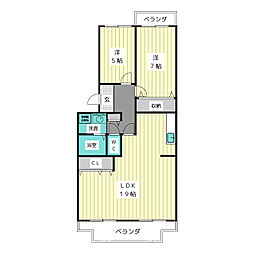 ヴェルデュール八事 2階2LDKの間取り
