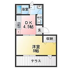 アーバンヒルズ秀栄 1DKの間取図画像