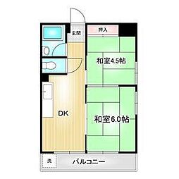 石坂ハイツ 2DKの間取図画像