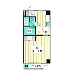 コンフォート山花 3階1Kの間取り