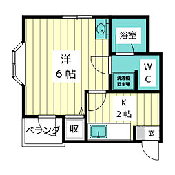 メゾン日光 2階1Kの間取り