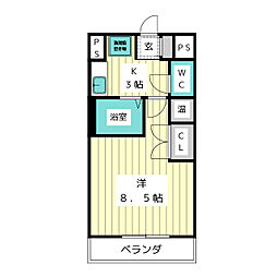 エクセレンス山中 2階1Kの間取り