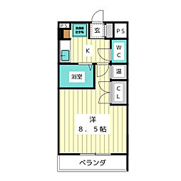 エクセレンス山中 4階1Kの間取り