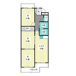 シャトー春山 2階3LDKの間取り