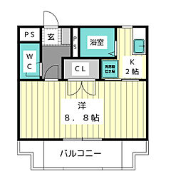 セントラルハイツ滝川 1Kの間取図画像